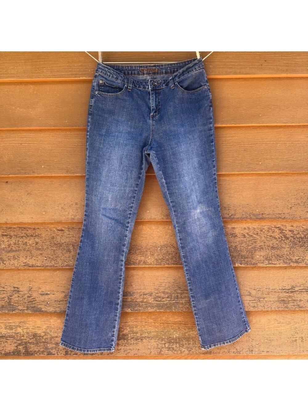 St. Johns Bay Womens Boot Cut Blue Jeans Size 10 Mid-Rise Stretch Denim Five-Poc